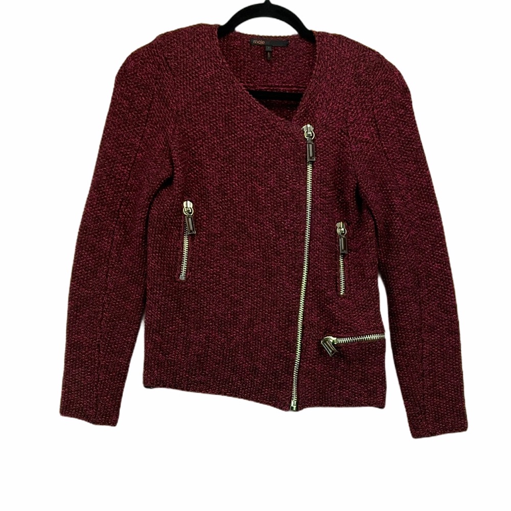 MAJE Burgundy Wool Moto Jacket - Picture 1 of 7